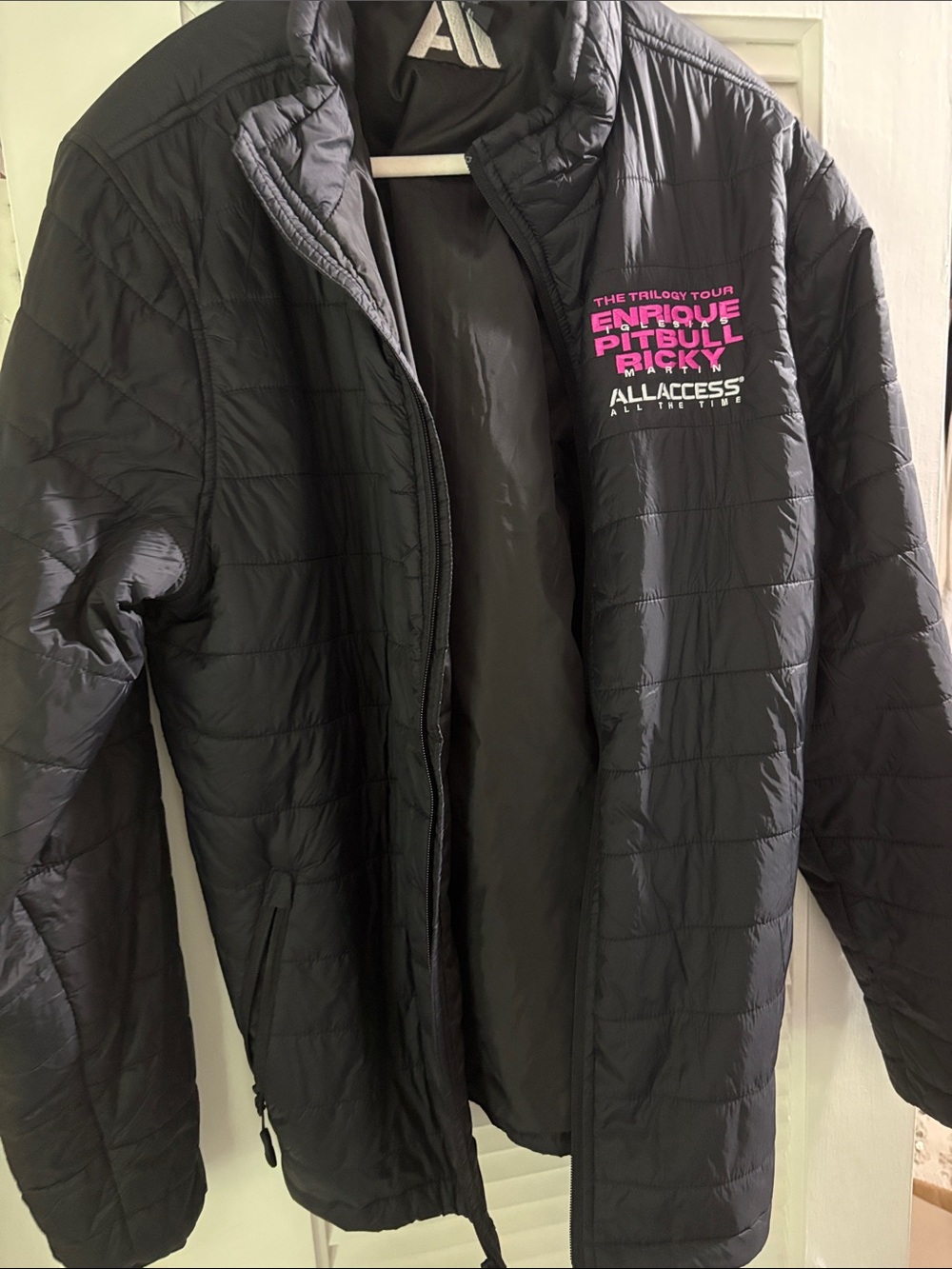All Access Black Quilted Puffer Jacket with Pink Tour Logo